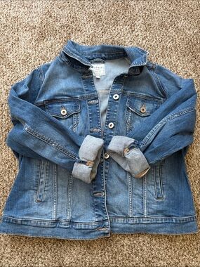 torrid Classic Medium Blue Denim Jacket with Rolled Cuffs